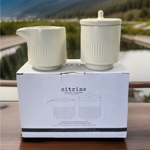 Cream Ceramic Creamer and Sugar Set NIB